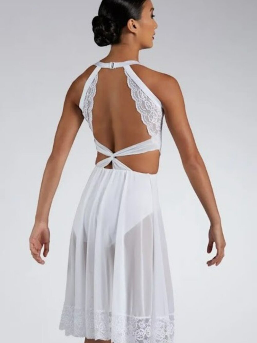 Elegant White Lace & Sheer Flowy Lyrical / Contemporary Dress - Adult Small - Picture 4 of 5